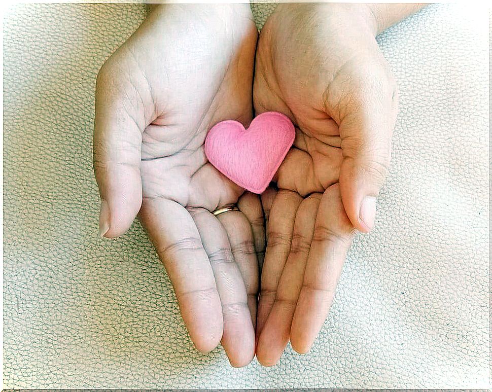 hands holding pink heart