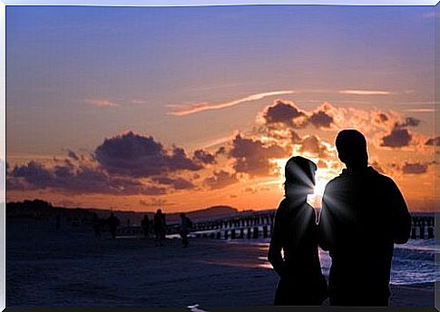 couple talking at dusk