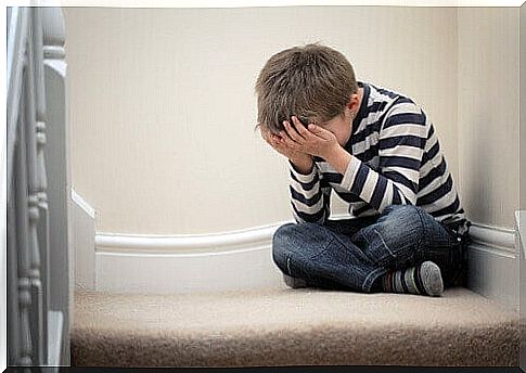 child crying on the stairs