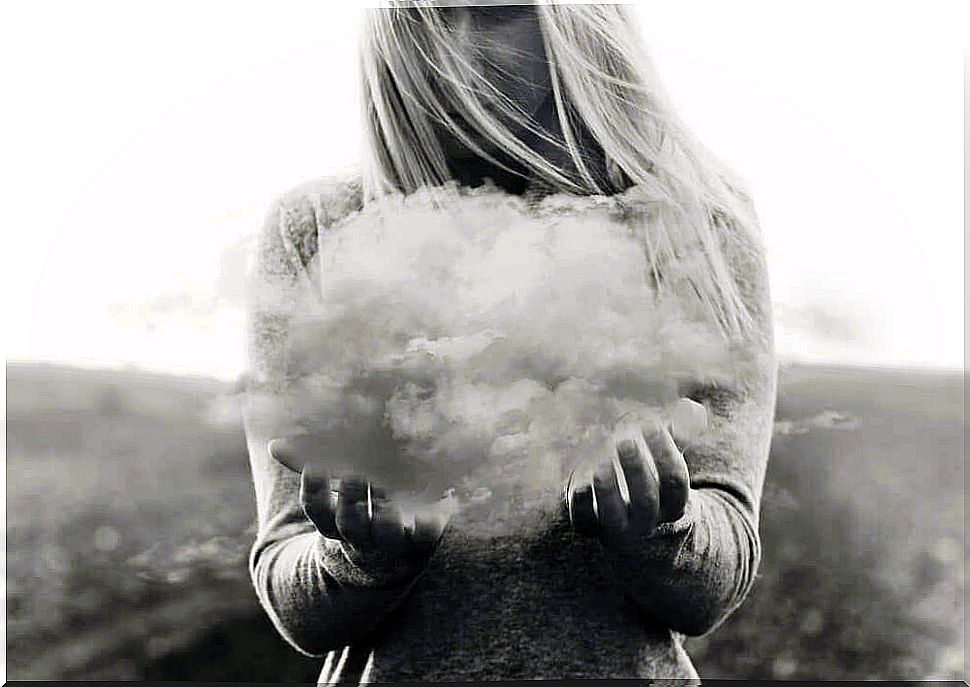 woman holding cloud