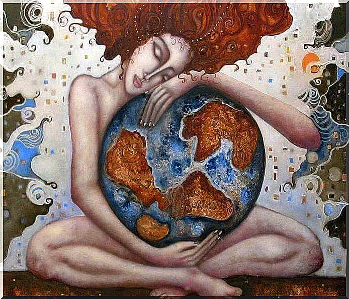 woman hugging the world feeling nostalgia