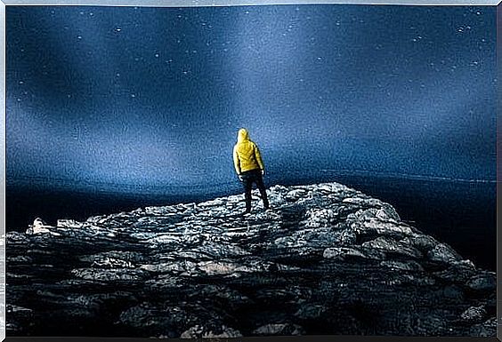 man watching night sky